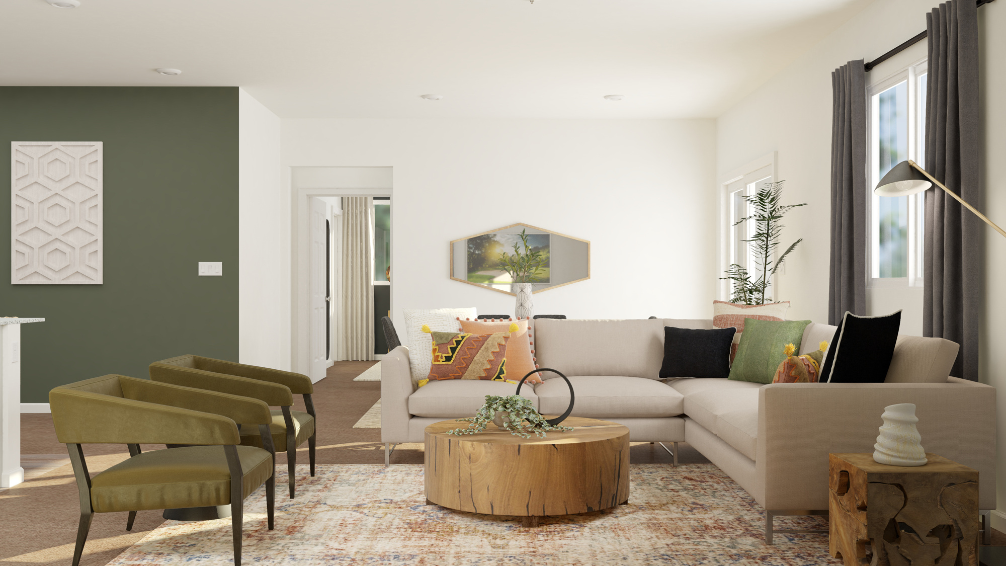 A living room with a couch and chairs.