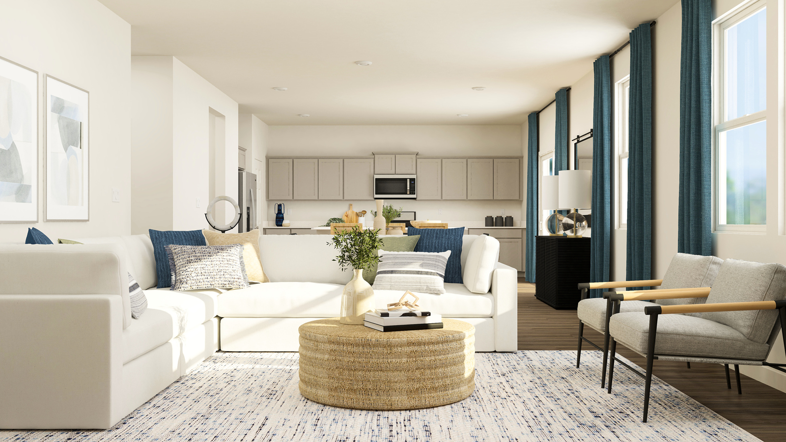 A living room with a couch and a coffee table.