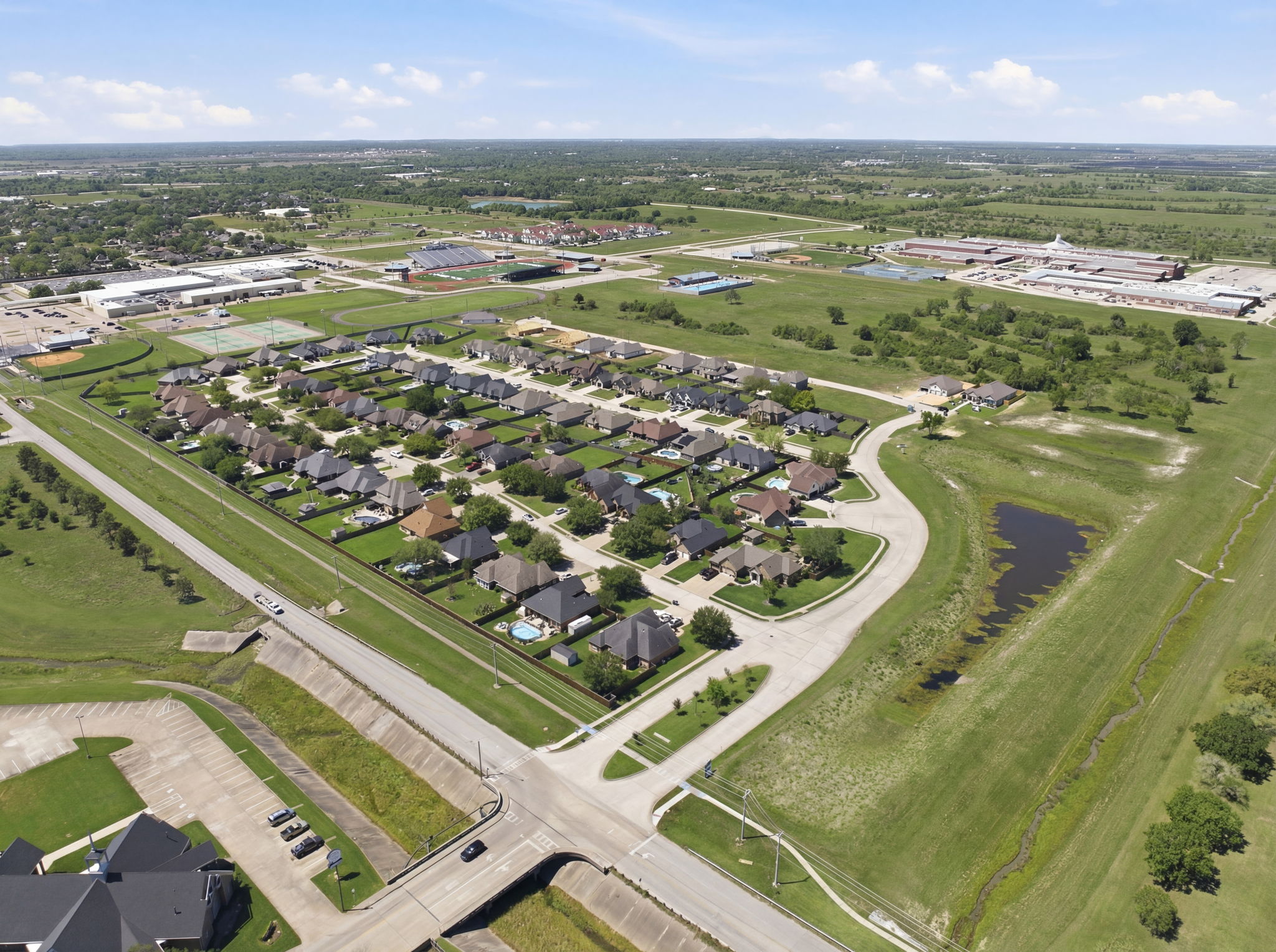 An aerial view of a small town.