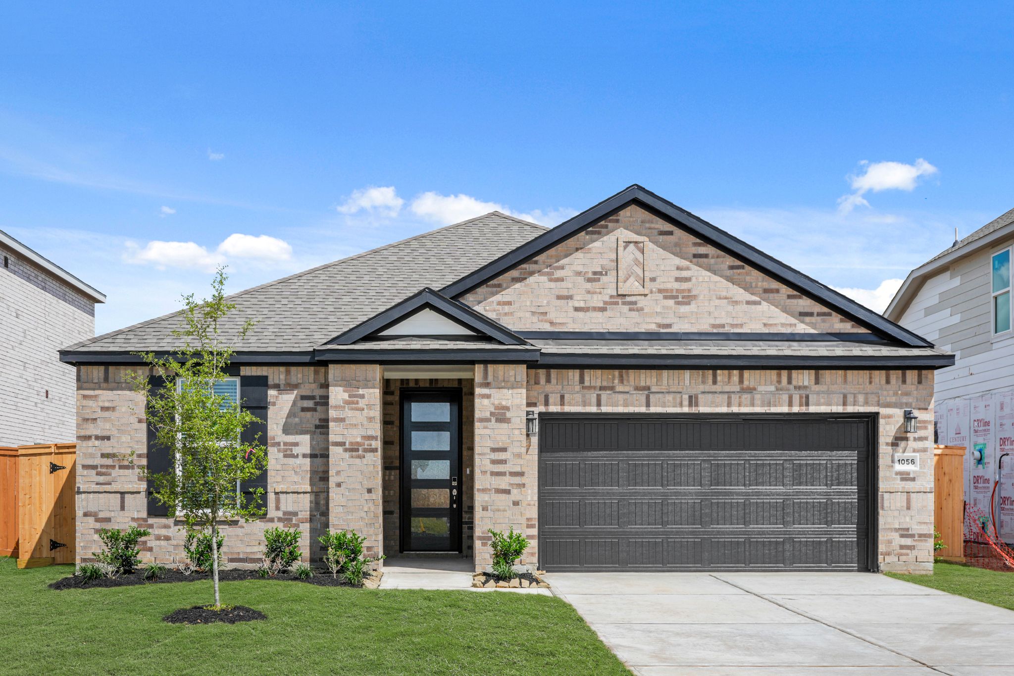 A building with a garage.