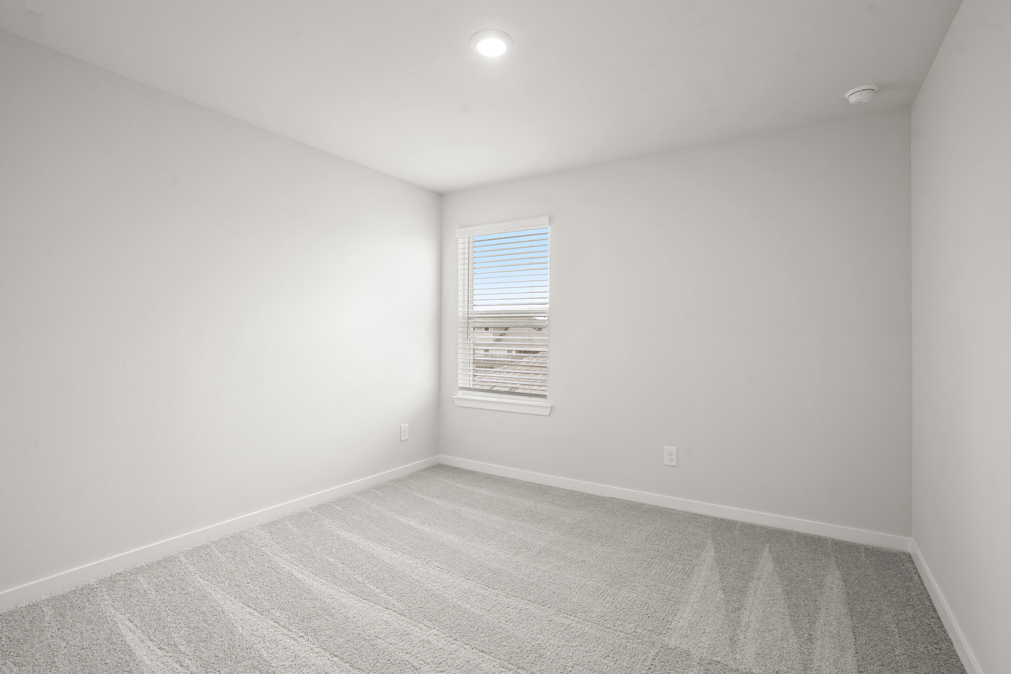 A room with a carpet and a window.