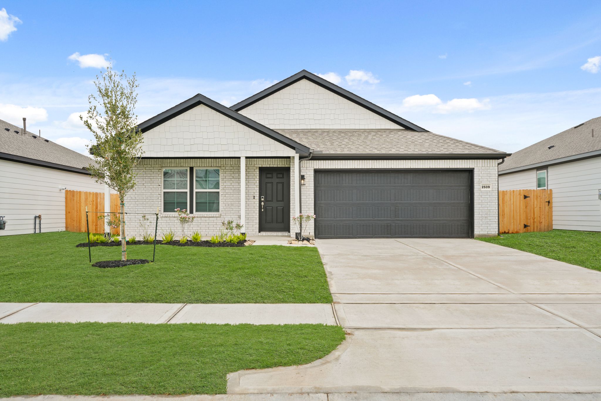 A house with a garage.
