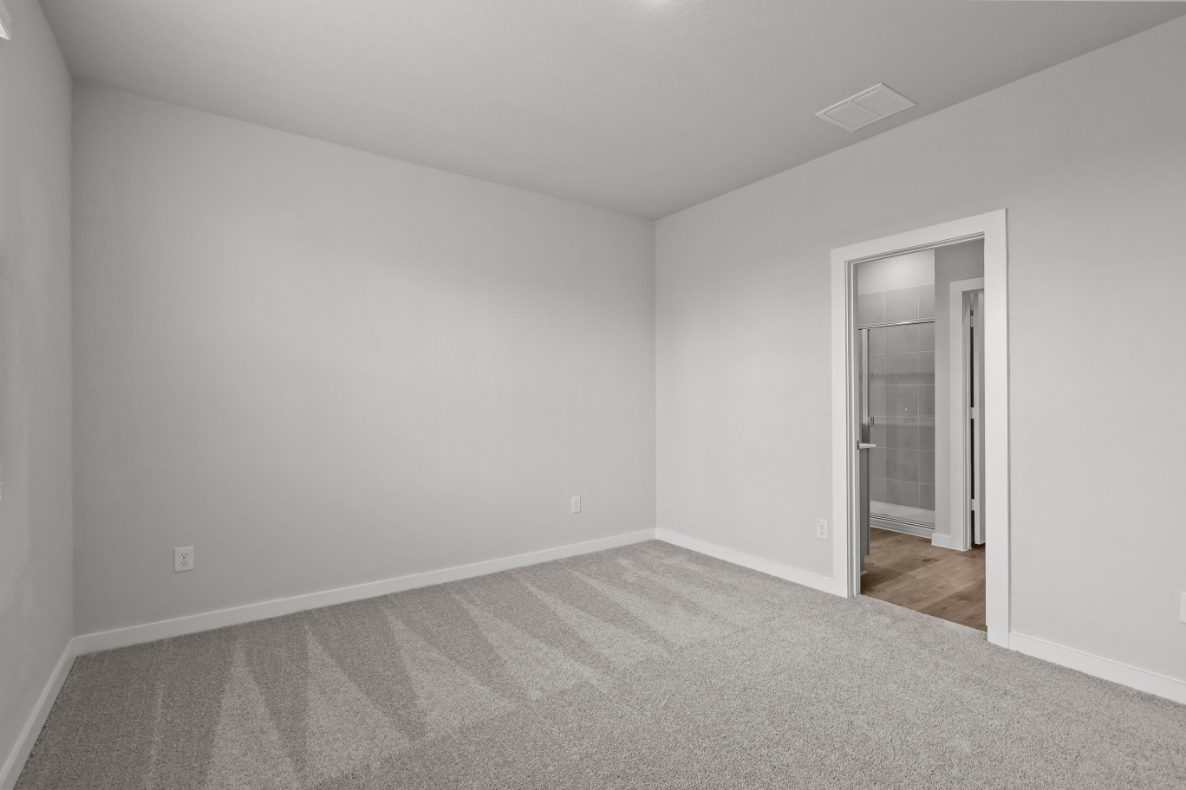 A room with a glass door.