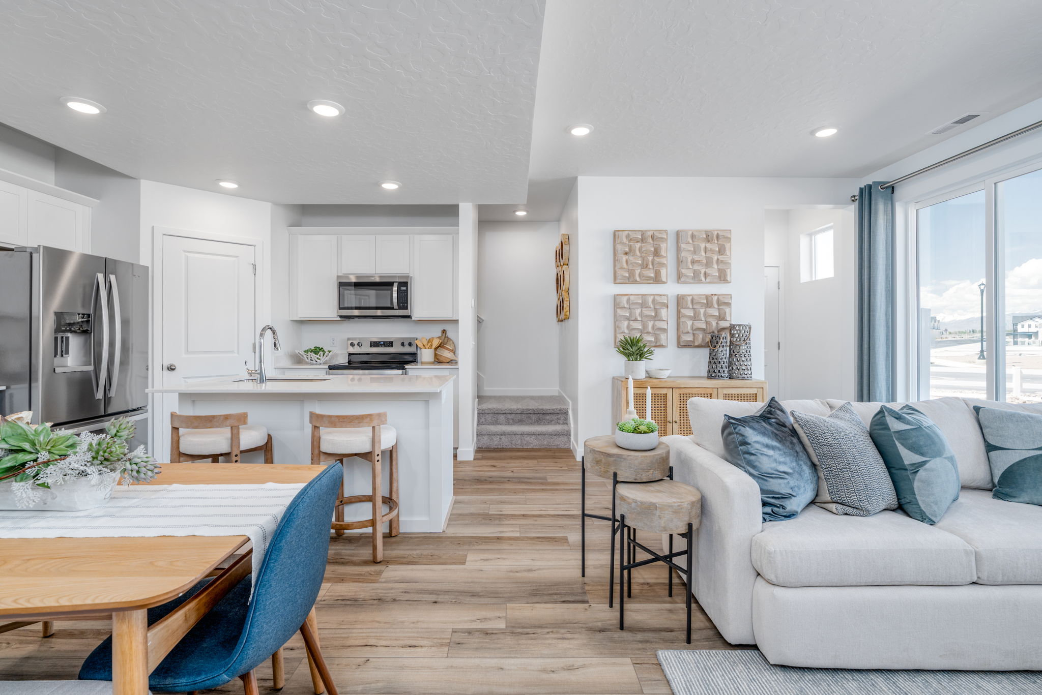 A kitchen and living room.