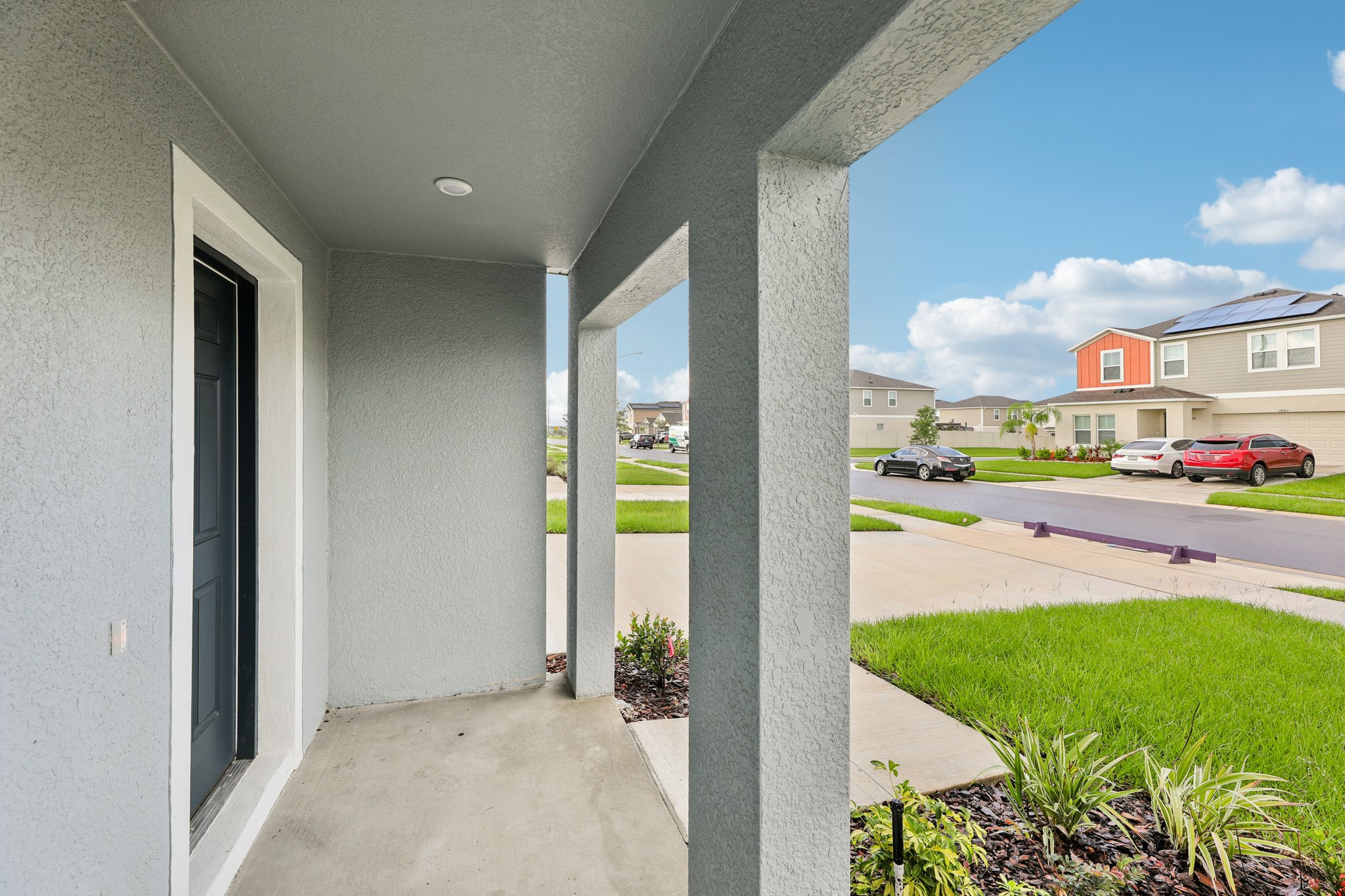 A building with a parking lot.