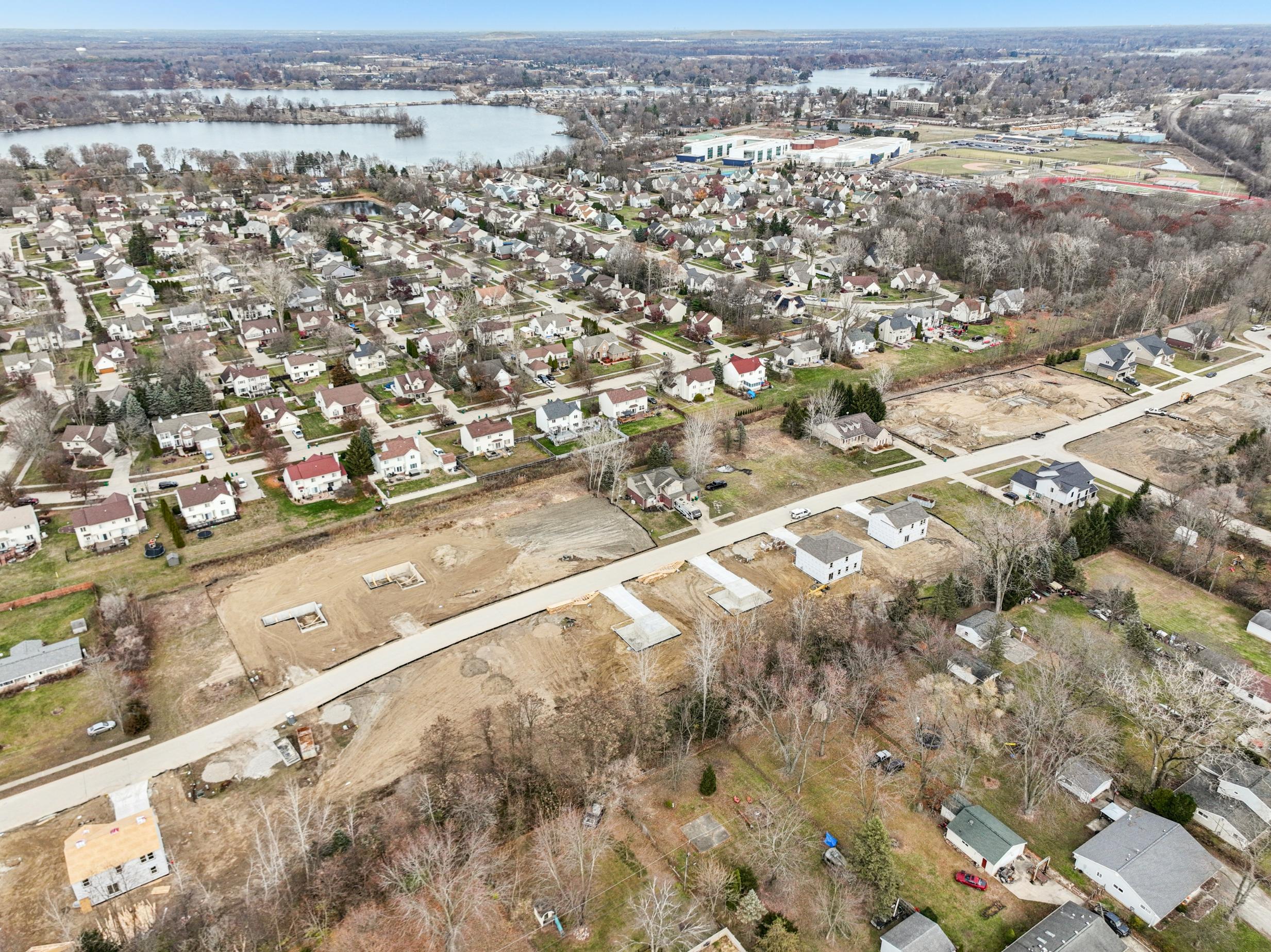 An aerial view of a town.